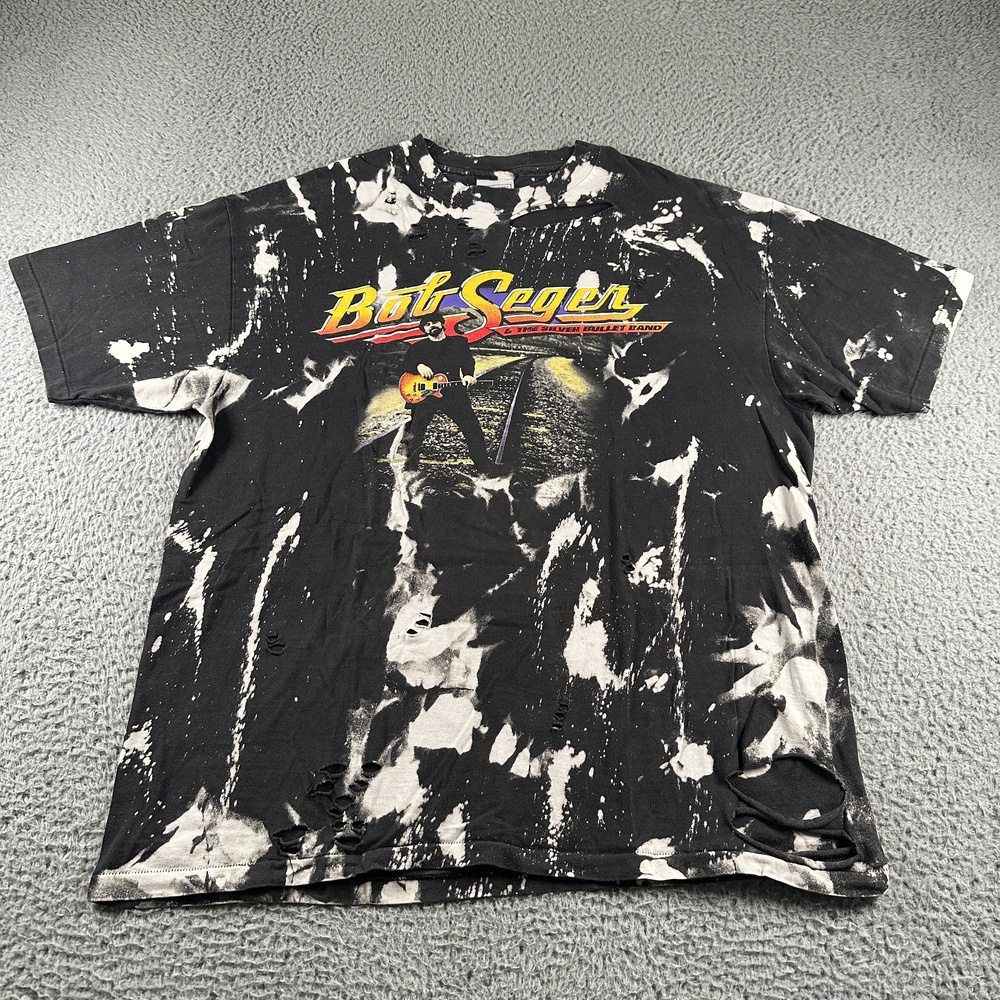 Vintage Bob Seger Tour Shirt Mens XL Black Bleach Distressed Tee 1996 Band Hanes
